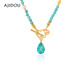AJIDOU Ajidou necklace birthday gift for women imitation turquoise beaded pendant necklace for girlfriend and wife sky blue + gold