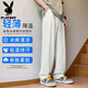 花花公子休闲裤男款夏季薄款2025新款美式直筒宽松阔腿裤冰丝运动裤子男士 H41灰色  薄款 S 【建议80-100斤】