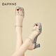 Dhinestones de Daphne con sandalias de tacón gruesas de una sola tira para mujeres en verano ropa de vía de hada cuadrada playa abierta con falda para zapatos para mujeres plateado 34 (220 mm) tamaño estándar
