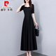 皮尔卡丹（pierre cardin）赫本法式小黑裙气质短袖2025夏季时尚新款收腰显瘦中长款裙子 7270短款黑色【 GD723-7 M 【90-105斤