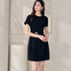 
ROEYSHOUSE roe style fashionable blue blue round neck dress for women 2025 summer new style commuter lace-up A-line skirt 12162 black L