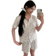 Yalu chest pad short-sleeved pajamas summer cardigan jacquard cotton home clothing princess style print double short set DW683 blue flower (with chest pad) XL (120-140Jin[Jin equals 0.5 kg])