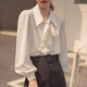 Nanmu Xiong shirt bow lantern sleeve spring and autumn new white commuter shirt women's formal dress ribbon design professional top lantern sleeve shirt M 85-115Jin Jin equals 0.5 kg