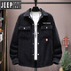Jeep Spirit La chaqueta de mezclilla de la camisa de manga larga para hombres y la solapa de trabajo de gama alta de otoño, la marca de trabajo de moda suelta civil fina 6623 negro m 95-115jin [Jin es igual a 0.5 kg] se puede usar