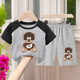 G.DUCKKIDS2025 Summer Children's Cotton Set Boys Thin T-shirt Handsome Short Sleeve Top Cartoon Casual Two-Piece Set 694#XT Short Green + 694# Gray Shorts Size 90 (Height 70-80cm)