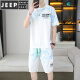 JEEP SPIRIT2025夏季新款短袖套装男青年百搭短裤休闲运动两件套渐变色男装 6187蓝色 M