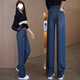 Jeans brodés à taille haute yimuqi pour le rendre pantalon raide mince et lâche pour les femmes 2025 Nouveau style 9928 # Cement Gray S