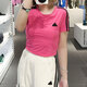 Adidas Neo short-sleeved women's clothing 2025 spring new running fitness training sportswear breathable fashion casual round neck T-shirt jv9859 pulse magenta XL