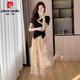 
Pierre cardin new Chinese style V-neck splicing suit contrasting lace top slim T-shirt women's belly-covering irregular skirt suit 838 S recommended 85-95Jin [Jin equals 0.5 kg]