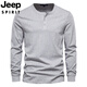 JEEP SPIRIT Jeep Henry shirt men's autumn heavyweight t-shirt pure cotton long-sleeved Henry collar men's business bottoming shirt slim top navy blue 3XL weight 190-210Jin Jin equals 0.5 kg