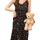 Single Nanwei nightgown with chest pad in summer sexy suspender retro lace feel can be worn outside pajamas for women's dresses home clothes 702# nightgown ink painting in Chinese style XL (115-130)
