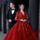 卡悠莱（KAYOULAI）红色婚纱新娘主纱新款小个子长袖领高级质感高定款重工拖尾 齐地(三件套) S 均码