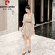 
Pierre cardin square collar chiffon dress for women summer 2025 new street-fried small person who reduces age and looks slim and waist-hugging mesh fairy skirt apricot color skirt 9435 first belt S