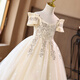 Anne Yuer Girls 'Kleid Prinzessin Kleid Hochzeit Blume Kinder Host Show Geburtstag Klavier Kostüm Champagner 130