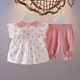 Disney de 03 años Traje de bebé de verano Summer Niña de manga corta Polka Polka delgada de 689 meses Summer de dos piezas Lindo frangipani rosa 80 cm