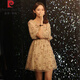 
Pierre cardin square collar chiffon dress for women summer 2025 new street-fried small person who reduces age and looks slim and waist-hugging mesh fairy skirt apricot color skirt 9435 first belt S