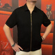 FR.YH.ZH Tianjun Department Store Herren-Strickjacke mit Revers, Reißverschluss, kurze Ärmel, Business-Casual, lässig, vielseitig, hohe halbe Ärmel, OP3889, Schwarz, XL 52 (145–160 Jin Jin entspricht 0,5 kg)