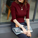 
COLORFUL GEMS new fashionable knitted sweater spring and autumn five-point sleeve base shirt women's clothing 2025 9901-Khaki-five-point sleeve S
