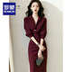ROMON French unique formal occasion professional shirt dress for women autumn new style cold temperament suit skirt burgundy dress [standard version] L Recommended 105-120Jin [Jin equals 0.5 kg]