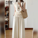 Danzhuna (Danzhuna) Petite robe parfumée Vêtements féminins d'été 2025 Nouveau édineur de corps en forme de poire français Suit à jupe longue pour les femmes 3532 beige + jupe d'abricot xl