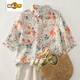 First Trail (CHUJING) Hong Kong style retro printed cotton and linen short-sleeved shirt for women's summer large size loose and slim and breathable linen temperament elegant top yellow 1278 M recommended 115 Jin [Jin equals 0.5 kg] or less