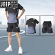 
JEEP SPIRIT Sports Ice Silk Set Men's 2025 Summer New Short Sleeve T-Shirt Running Fitness Basketball Quick Dry Sportswear Men 9901 Black and Red Set M