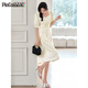 
PinCai Dress for women, gentle girls first love skirt, light luxury pearl chain dress, slim short-sleeved dress P52Q063