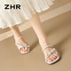 
ZHR slippers for women in summer, thick heels, rhinestones, French gentle skirt, flip-flops, KY15 beige 37