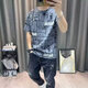 
Xuji Ice Silk Short Sleeve T-shirt Men's 2025 Summer New Printed T-shirt Slim Half-sleeved Ice Sexy Men's Sweatshirt 846 Blue M
