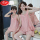 LangSha (LangSha) girls pajamas, parent-child mother-daughter suspender vest shorts suit summer thin cotton gauze big boy girl princess [pure cotton gauze] LD11304# blue cherry M [suggested height 150-160cm]