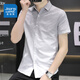 Jewish ice silk short-sleeved shirt men's summer ultra-thin gradient color half-sleeved square neck inch shirt versatile handsome casual shirt 844 green 4XL