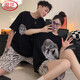 Langsha Pareja Pajamas Summer 2025 Nuevo caricatura de pantalones cortos de algodón puro de algodón suelto y se puede usar en el juego de dos piezas externo de ropa casera AQT693 L Hombres [90-120Jin [Jin equivale a 0.5 kg]]]