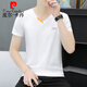 Pierre Cardin Summer New Herren Pure Cotton V-Ausschnitt Halbärmelig T-Shirt Trendy Casual Lassere Drucken Hühnerhart Hals kurzärmelig T-Shirt 691 Black 2xl 135-150Jin [Jin ist 0,5 kg]