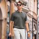 Mr. Cloth silhouette seagull collar solid color short-sleeved T-shirt men's summer exquisite three-dimensional breathable top Smoke green L (175)