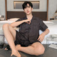 Yalu 2025 Sommer Youth Cardigan Casual Pyjama Herren-Eisseide Kurzärärmelte Shorts Anzug Hauskleidung kann außerhalb von 6624 l empfohlen werden 100-120jin [Jin entspricht 0,5 kg]