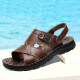 Dadong (Dusto) 2025 Neue Top-Layer-Kowiden-Herren-Sandalen mit echten Lederschuhen von Lässischen Schuhen Lässige Schuhe große Pantoffeln 12129 Gelbbraun 38