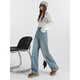 
COLORFUL GEMS retro blue high waist wide-leg jeans to make you look slim and loose hip-covering design scimitar pants DH1289-1 retro blue pants L