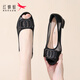 
Red Dragonfly High Heels Women's Summer Hollow Breathable Fish Mouth Wear Thick Heel Growth Mom's Shoes Sandals Genuine Leather Single Shoes Black 37