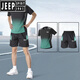
JEEP SPIRIT Sports Ice Silk Set Men's 2025 Summer New Short Sleeve T-Shirt Running Fitness Basketball Quick Dry Sportswear Men 9901 Black and Red Set M
