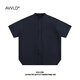 AVVLD summer henley collar short-sleeved shirt for men 2025 new pure cotton solid color loose simple casual boys shirt jacket navy blue 2XL