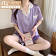 莫代尔ins风韩版简约冰丝睡衣女夏季短袖短裤套装少女丝 LW-9214【短袖短裤】 M 【建议80-100斤】