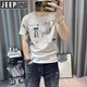 JEEP SPIRIT麻料棉t恤男2025新款印花短袖T恤棉麻衣服男士高端麻布半袖上衣 829灰色 L