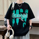 COLORFUL GEMS美式复古假两件恤男青少年字母印花叠穿体恤 695黑色 M 约85-110斤可穿