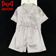 Catman (Miiow) Ice Seide Pyjamas für Frauen im Jahr 2025 Neues Sommer Dünner kurzärztes Sommer-Seiden-High-End-Kleidungsstück Set Hellgelb #YX-9214 m [75-98] Jin [Jin ist 0,5 kg]