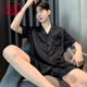 浪莎（LangSha）轻奢男士睡衣夏季冰丝短袖裤纯色黑色夏天薄款男生仿真家居服套装 12532【云朵棉绉布款】 L (建议身高170左右体重100-1