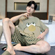 Ланга (Лангша) Летняя мужская пижама Pure Cotton Clothed Cartooned Cartoon Teenager Men's Summer's Summer Thin Bare-Size Student Home Clothing Set DMY6621# M Small [Предлагаемая высота 155 см и вес 75