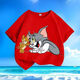 Cat and mouse summer new cartoon short-sleeved T-shirt for men and women, small and medium-sized children, pure cotton round neck, loose and versatile - SL yellow - KX683 Cat and mouse, one size [a small size/suggested to take a larger size]