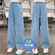 Kühle und niedliche kerne Mädchen Imitation Jeans Sommer dünne Kinderhosen mittelgroße Kinder mit breitem Bein gerader Eisseidenhose 689 gestickte Buchstaben Imitation Hosen 150 Größe empfohlen etwa 145 cm Höhe