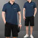 
DK brand men's short-sleeved T-shirt suit men's summer sports POLO shirt loose middle-aged and elderly casual two-piece set 682-water blue [short-sleeved + shorts] L
