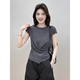 White ice silk knitted short-sleeved T-shirt for women 2025 new summer hot style irregular waist-hugging vest top White high-quality version One size 80-140Jin [Jin equals 0.5 kg] can be worn